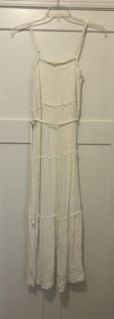 Juniors Size XL White Maxi Dress with Crochet Detail Bride Beach Sundress Thin Photo 0