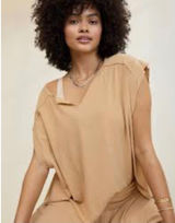 Aerie Summer Breeze Notch Neck T-Shirt Womens XL Tan‎ Cotton Relaxed Slouchy Photo 0