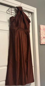 Showpo Midi Dress Chocolate Back Marlette Pleated Open Halter Photo 0