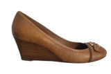 Tory Burch Brown Wedge Shoes with Gold-Tone Accents Size 9.5 Flaw Photo 0