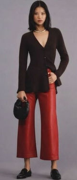 NWT Anthropologie‎ Maeve The Colette Faux Leather Crop Wide-Leg Pants Size 30 Photo 0