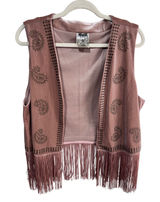 Vocal Women's XL Pink‎ Vest Faux Suede Studded Fringe Western Boho Cowgirl Photo 0