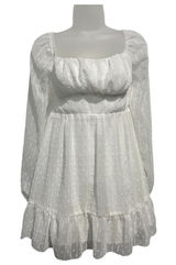 SHEIN White Swiss Dot Long Sleeve Tie Back Cutout Mini Dress Size M Photo 0