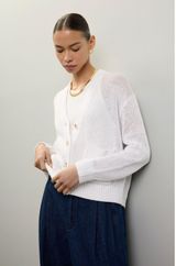 POLO RALPH LAUREN White Linen Blend Long Sleeve Knit Button Front Cardigan M Photo 0