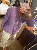 NWT Ralph Lauren Sport Lavender Cable Knit V-Neck Sweater XL Pony Logo Photo 0