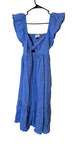 Universal Threads Womens Periwinkle Blue Seersucker Midi Dress Ruffle Cutout M Photo 0