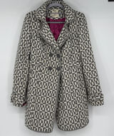 Tulle Geometric Tapestry Coat M Gray Ivory Double Breasted Mod Y2K Retro Photo 0