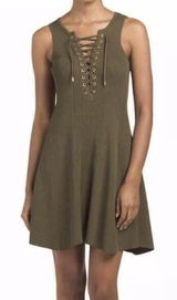 Torn by Ronny Kobo Lace Up Ribbed Knit Mini Dress‎ in Olive Green Size M Photo 0