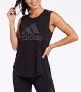 Adidas Tank Top Womens Large Sport Gameday Black Slub Knit Logo Excellent Photo 0