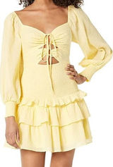 ASTR the Label Marietta Yellow Mini Dress Long Sleeve Smocked size XS Photo 0