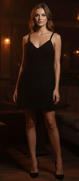 Abercrombie & Fitch Black Tweed Boucle V-Neck Spaghetti Strap Cami Mini Dress Photo 0