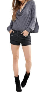 FREE PEOPLE Gray/Metallic Silver DrapeNeck Top Size M NEW Photo 0
