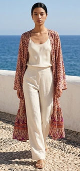 Talisman Boho Floral Paisley Maxi Duster Orange Purple M/L Whimsy Fairy Romantic Photo 0