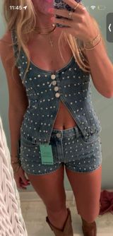 NWT Nasty Gal Studded Denim Corset Top Photo 0
