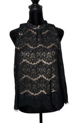 Fire Los Angeles Womens Black Lace Mesh Top Size L Mock‎ Neck Romantic Gothic Dark Feminine Photo 0