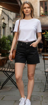 d.jeans Womens Black Denim Shorts Size 14 Stretch Casual Flare Hem Mid Rise Photo 0