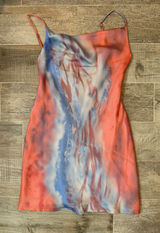 Hello Molly Coral & Blue Tie-Dye Slip Cowl Neck Mini Dress Photo 0
