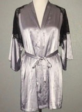 Victoria's Secret Satin Lace Robe Angel‎ Wings Gray Kimono M/L Photo 0
