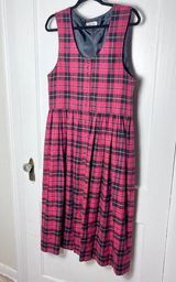 Vintage Susan Bristol Red Black Plaid Pinafore Midi Flannel Holiday Dress Size 8 Photo 0