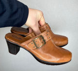 Clarks Bendables Y2K Women's Brown Leather Buckle Heeled Clogs‎ Mules Size 10 Photo 0