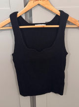 Avec Les Filles Black Ribbed Knit Sweetheart‎ Neck Tank Top Small Photo 0