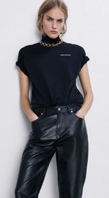 Zara Urban Heroines Black Mock Neck Short Sleeve Shirt Women’s Large Photo 0