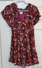 Anthropologie Robin Mini Dress XS‎ Red Pink Babydoll Floral Ruffled Tiered Fairy Photo 0