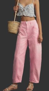 NWOT Pink High Rise Barrel Jeans Wide Leg Tapered Boyfriend Pants - Small Photo 0