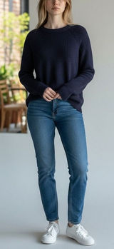 Quince Navy Blue 100% Cashmere Ribbed Crew Neck Sweater Womens Large NEW Photo 0