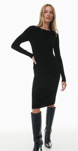 Aritzia Wilfred Townfolk Dress Crewneck Midi Sweater Dress Womens‎ Small Black Photo 0