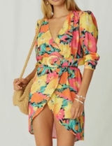 Jens Pirate Booty Floral ambrosia Mini Dress Pink Yellow Orange Small boho‎ Y2K Photo 0