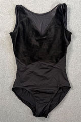 Mirella Black Velvet Mesh Leotard Size Small Tank Dancewear High Neck Scoop Back Photo 0