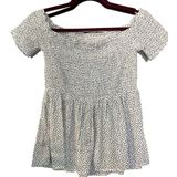 Old Navy‎ Womens Polka Dot Smocked Peplum Top White Blue XS 584277-00-1 Photo 0