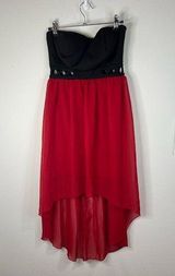 Mod Modele Strapless High Low Dress Small Black Red Chiffon Formal Party Gown Photo 0