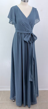 Revelry Maxi Dress Blue Chiffon Flutter Sleeve Wrap Gown Size 10 Photo 0