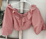 NWT ZARA Red White Stripe Puff Sleeve XS Crop Top Woman Ruffle‎ Cottage Boho Photo 0