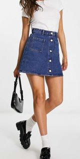 ASOS Monki denim button through mini skirt in mid-blue wash 38 /6 Photo 0
