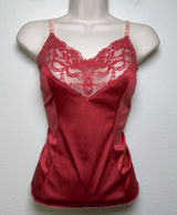 VTG‎ 80s Vassarette Women Nylon Whimsigoth Cami Top Medium Red Lace Trim Satin Photo 0