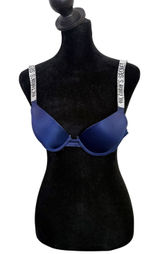Victoria's Secret Very Sexy Push Up Bra Rhinestone Strap Womens 34A Navy Blue Photo 0