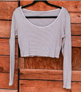 Striped Long Sleeve Cropped Top White Size M Photo 0