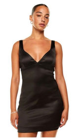 Babaton Aritzia Dress Women 4 Black Satin‎ Lala Dress Sheath Party Cocktail LBD Photo 0