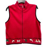 Woolrich Sweater Vest Womens Medium Red 100% Lambswool‎ Holiday Christmas Zip Up Photo 0