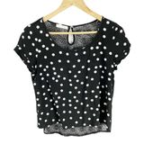 Promod Black Polka Dot Short Sleeved Shirt‎ Sz S Lace Open Back Cropped French Photo 0