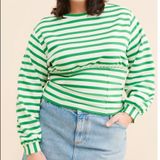Maeve Anthropologie Green White Striped Corset-Waist 2X Sweatshirt Top OP1682588 Photo 0