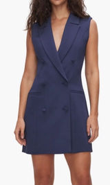 New Good American Luxe Suiting Sleeveless Blazer Dress Navy Blue Rinse Size 3 L Photo 0