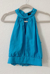 DO+BE Turquoise Halter Keyhole Blouson Top Smocked Hem Size Medium Photo 0