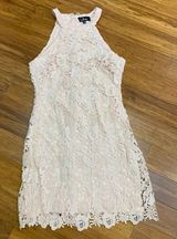 Lulus Pink Lace Halter Neck Sheath Dress Midi Sleeveless Women's Size Medium Photo 0
