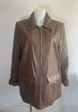 Vintage Women's Wilson's‎ Leather Jacket Coat XL Brown Corduroy Cuffs Excellent! Photo 0