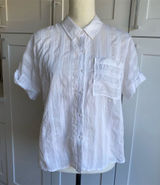 Tribal Women's M White Striped Button-Up Shirt Short Sleeve Photo 0