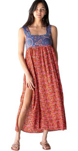 Natural Life XL Tricia Maxi Dress Blue Paisley Red Floral Boho Cottagecore‎ 1836 Photo 0